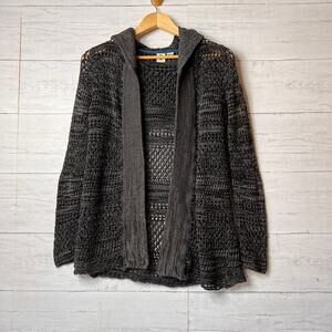 Roxy Sweater Womens Size Small Dark Gray Marled Open Knit Hoodie Cardigan